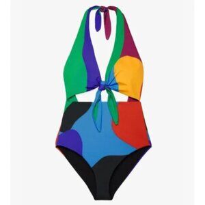 NWT Mara Hoffman Maddy One Piece Swimsuit Womens XS Multi Print Halter Tie Front